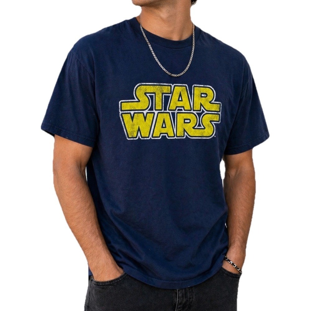 Star Wars Logo T Shirt XL Blue Yellow Graphic Tee Y2K Tagless Adult